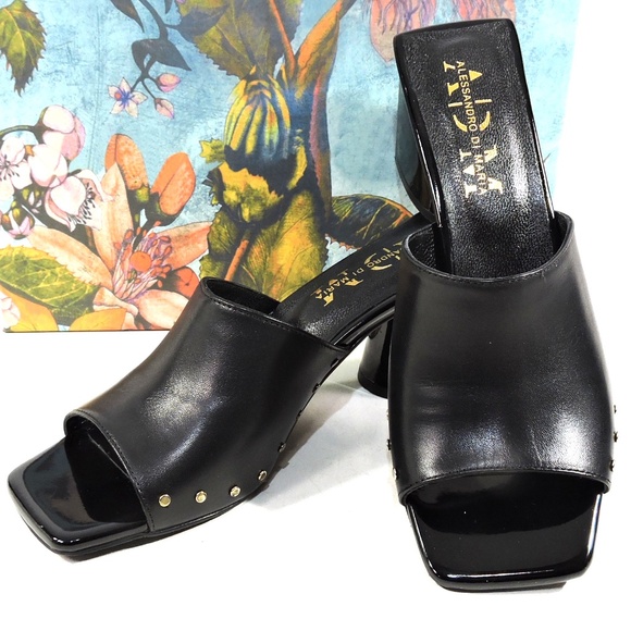 ALESSANDRO DI MARIA 🇮🇹 WOMEN'S BLACK SOFT LEATHER COMFORT SUMMER MULES - Picture 7 of 7